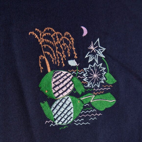 Vintage LeRoy Pisces Sweater Zodiac V-neck Vintage 70s Navy Blue Size Small - Picture 4 of 7